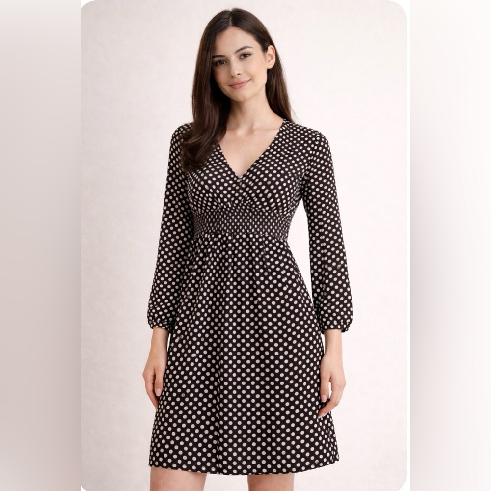 BCBG Max Azria Polka Dot Smocked Waist Dress Large